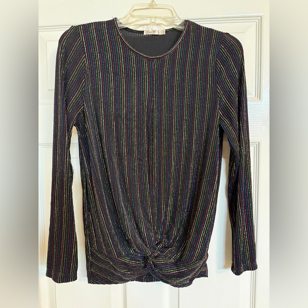 Heart Hips Multicolor Striped Sparkle Long Sleeve Stretch Top Size Small